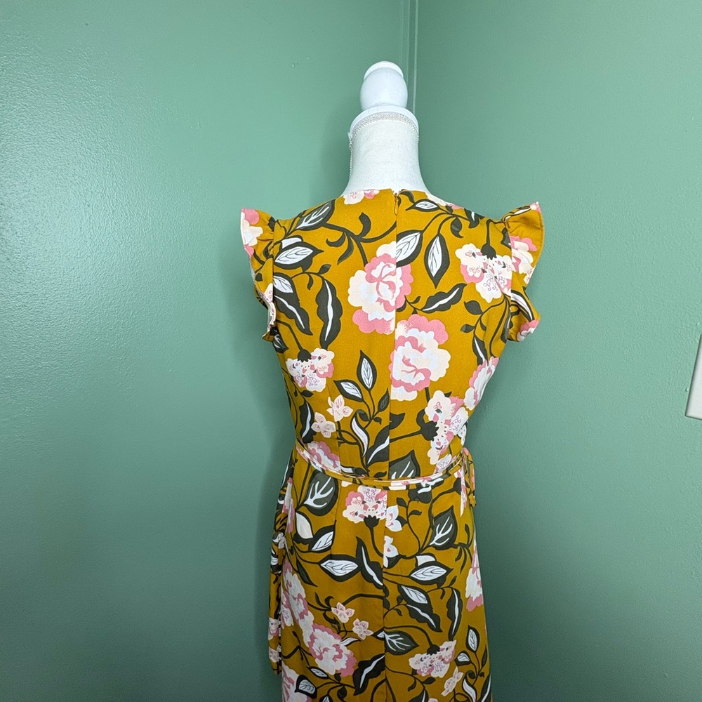 LOFT Mustard Floral Mini Dress Small Petite - Picture 2 of 9